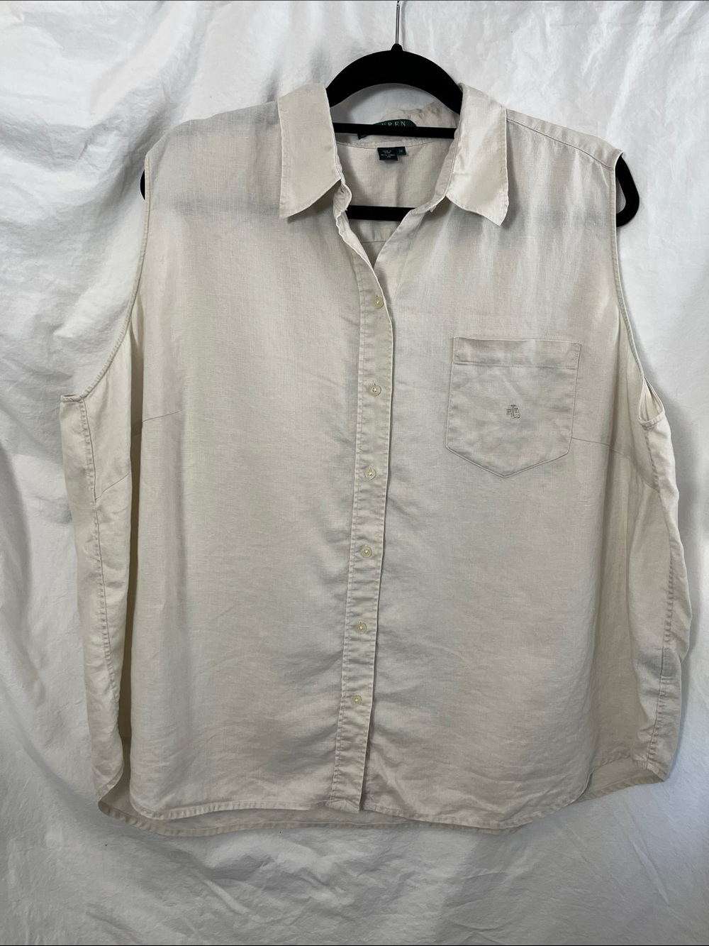 Ralph Lauren Cream Linen Sleeveless Button-Up Shirt Size 2X